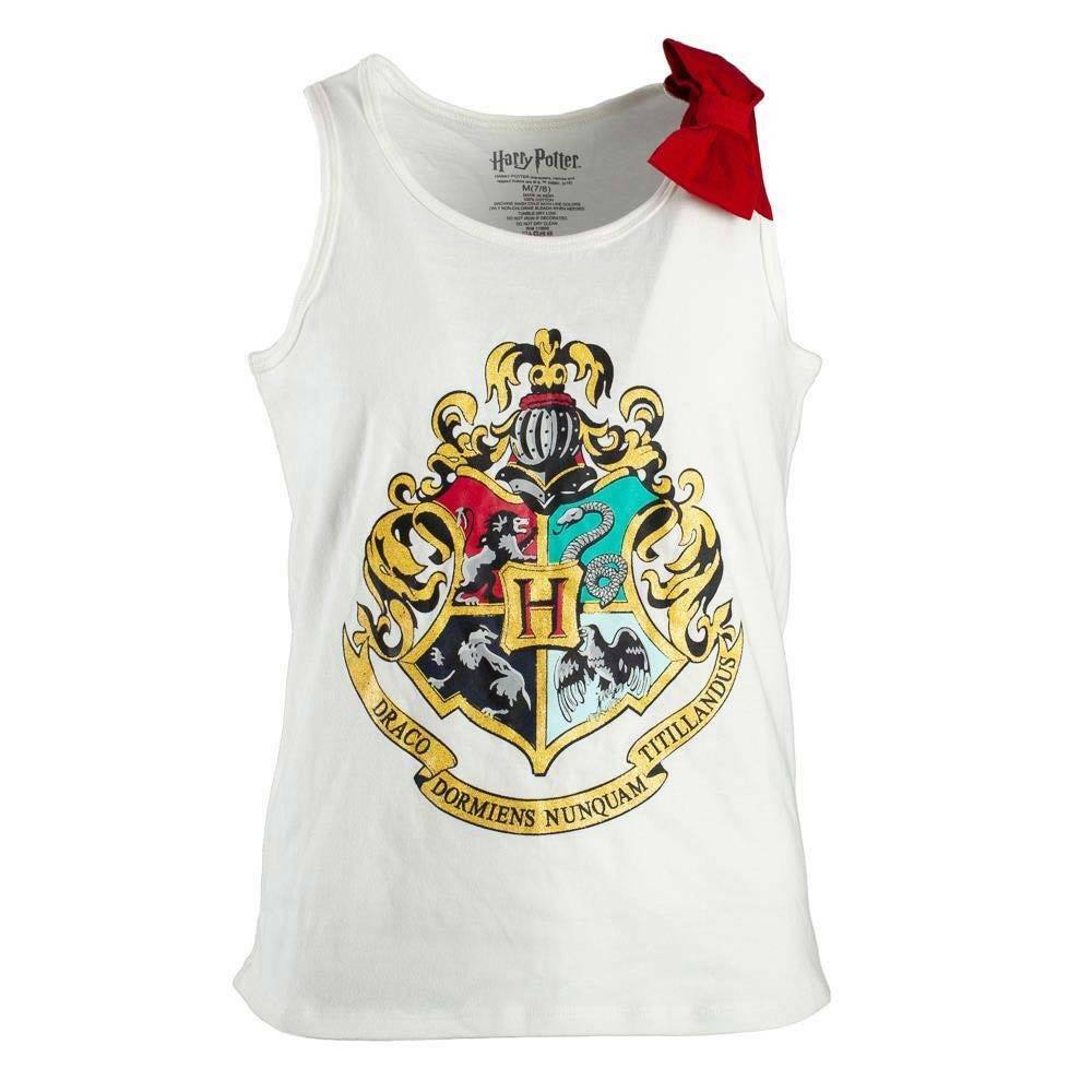 Harry Potter Hogwarts Crest Girls Tank Top Shirt with Red Bow