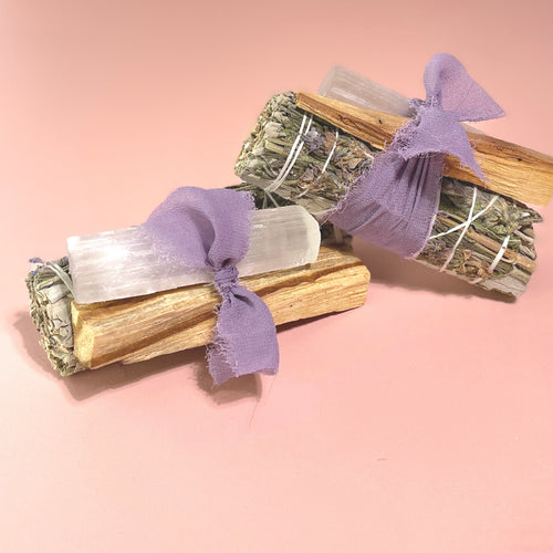 Lavender and White Sage Protection Bundle with Selenite and Palo Santo