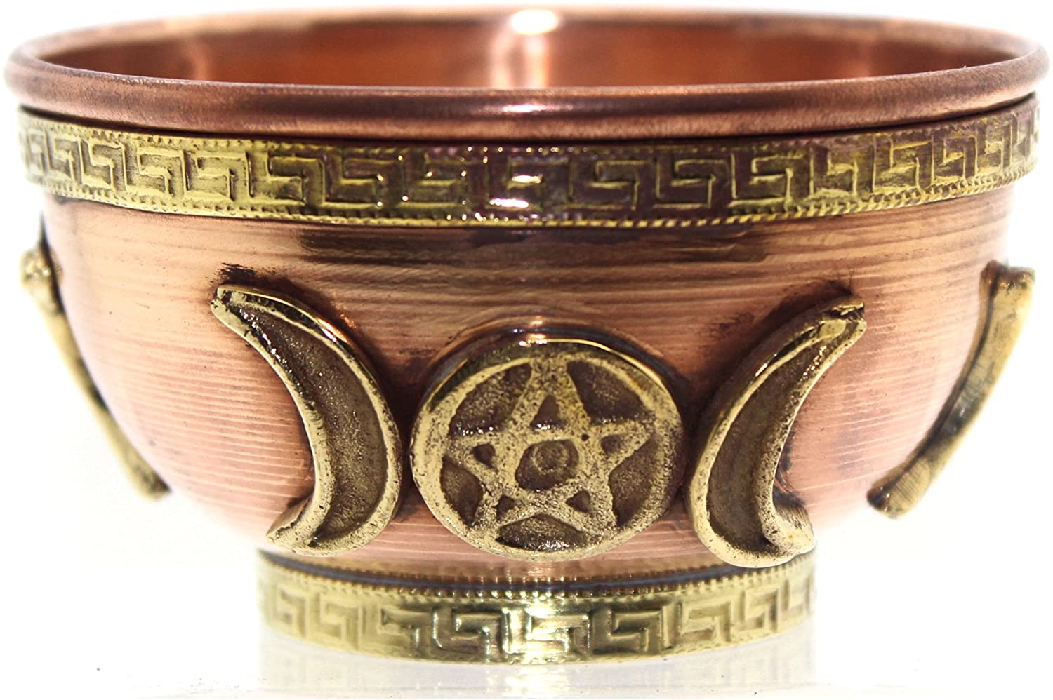 TRIPLE MOON PENTACLE  COPPER BOWL INCENSE AND CHARCOAL BURNER