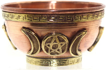 Load image into Gallery viewer, TRIPLE MOON PENTACLE  COPPER BOWL INCENSE AND CHARCOAL BURNER