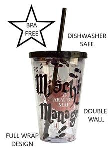 Harry Potter Mischief Managed Cold Cup with Lid and Straw, 16-Ounces