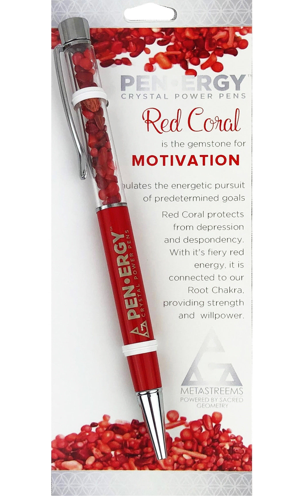 PEN-ERGY RED CORAL CRYSTAL PEN